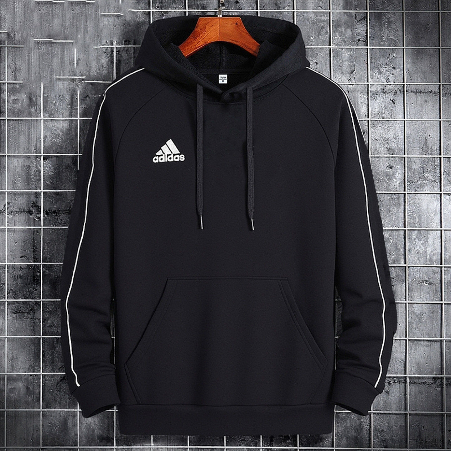 阿迪达斯黑色卫衣男冬季新款连帽衫宽松运动服篮球美式套头衫上衣