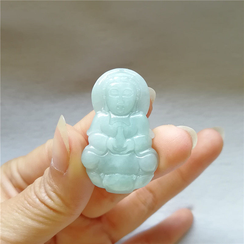 天然缅甸翡翠观音吊坠正品冰种笑佛男款玉佩玉石菩萨玉坠项链挂件