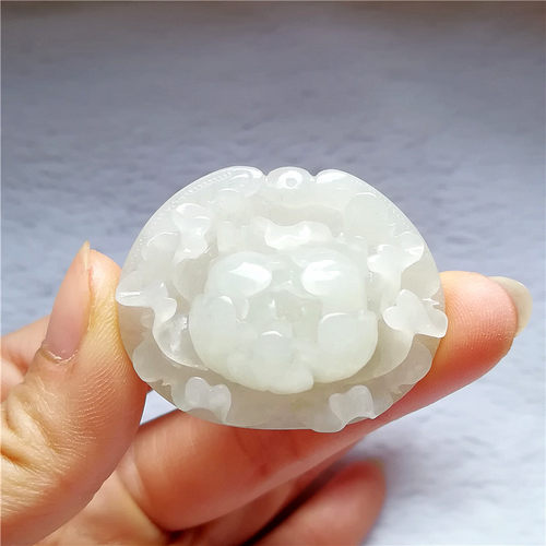 收藏天然独山玉吊坠冰种独玉牡丹花开富贵玉挂件花雕件玉坠玉佩秒