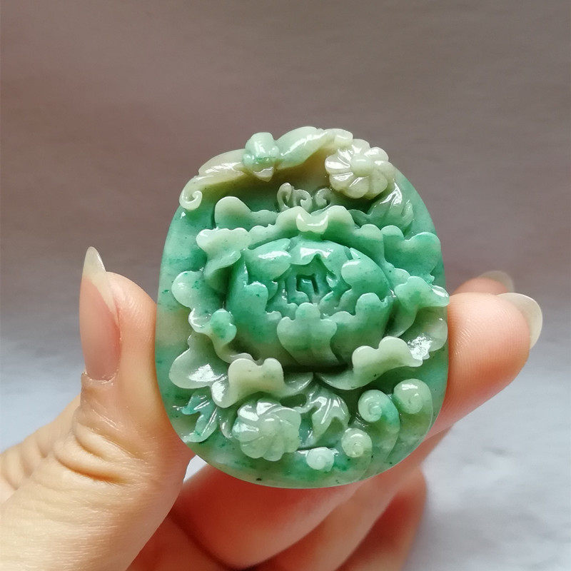 收藏天然玉石独山玉吊坠牡丹花挂件南阳玉独玉器蝙蝠项链挂饰直播