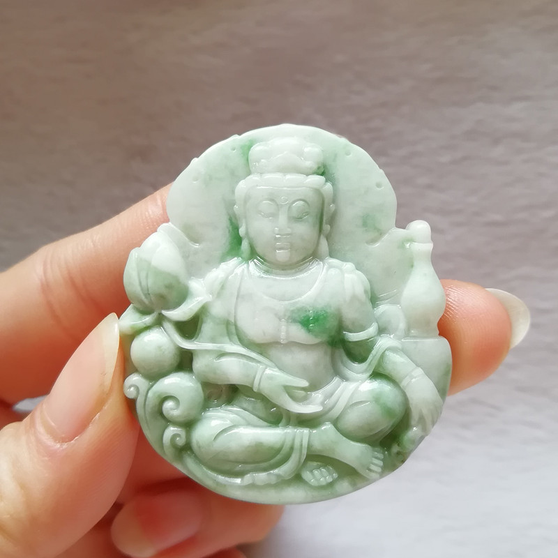 收藏天然玉石独山玉吊坠独玉观音挂件南阳玉观音菩萨玉佩项链附证