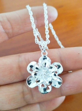 足银990轻奢百搭瑰花吊坠轻奢百搭纯银饰品双层花朵项链