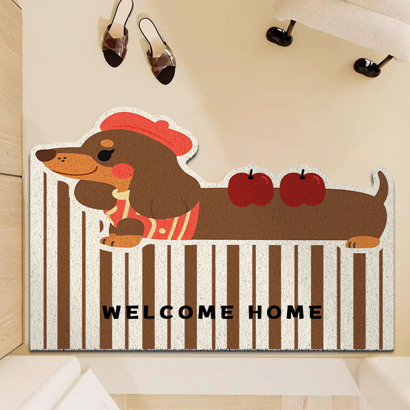 香肠小狗入户丝圈地垫条纹玄关