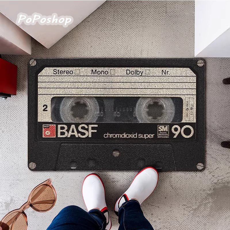 PoPo连盏入户门地垫家用丝圈可裁剪防滑蹭灰录像带写实脚垫卡通