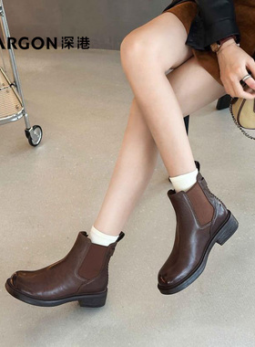 深港专柜2025冬季新款圆头平底休闲百搭女士马丁短靴W1596X89763
