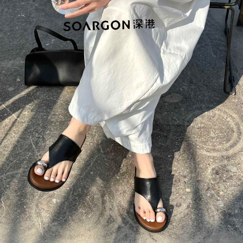 深港专柜2026夏季新款时尚休闲百搭平底夹板女士拖鞋L1786L90021