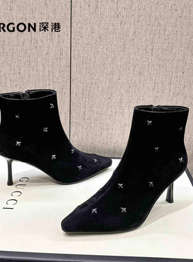 深港专柜2025冬季新品细高跟尖头时尚百搭女士短靴子W588X89725