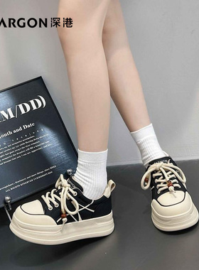 深港专柜2025秋冬新品圆头厚底休闲系带女士小白鞋子W1212X89800