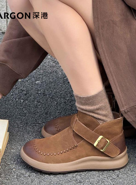 深港专柜2025冬季新品圆头侧拉链休闲舒适平底短靴女W1120X89819