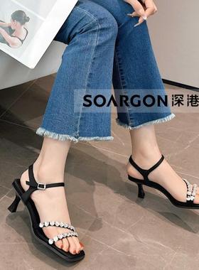 深港专柜2024夏季新款时尚百搭舒适细高跟女士凉鞋子H1636L89153