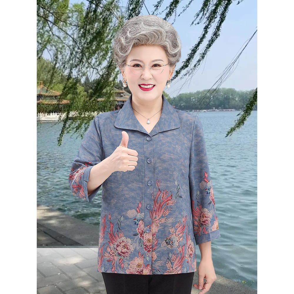 网红爆款胖妈妈夏装衬衣中老年人女装奶奶夏季衬衫70岁80老人衣服