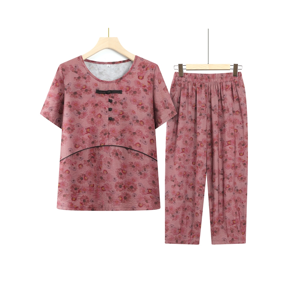 网红爆款奶奶装夏装短袖套装中老年人女老人衣服老太太妈妈休闲舒