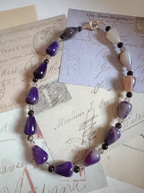 原创设计【水中晕染】小众简约欧美风天然渐变紫色水滴玛瑙短项链