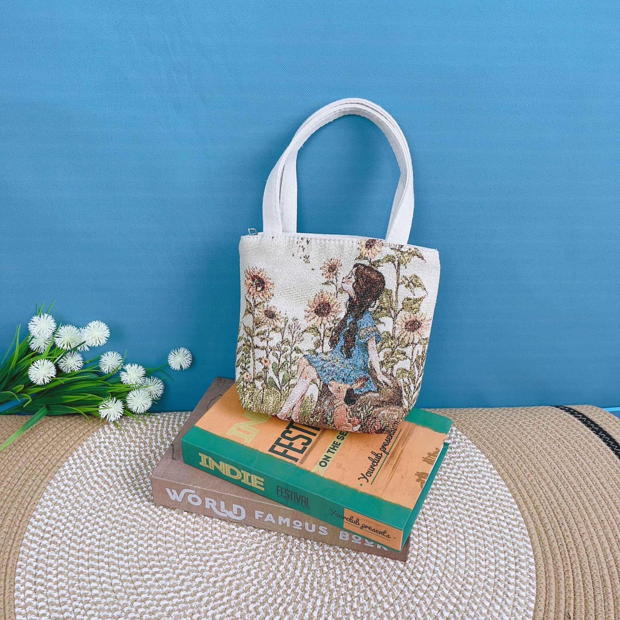 帆布提花刺绣包可爱卡通手机包