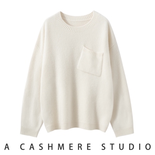 大表姐同款~~斜兜设计山羊绒圆领针织衫