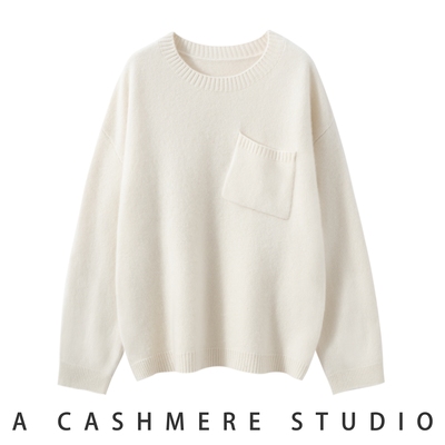 大表姐同款~~斜兜设计山羊绒圆领针织衫