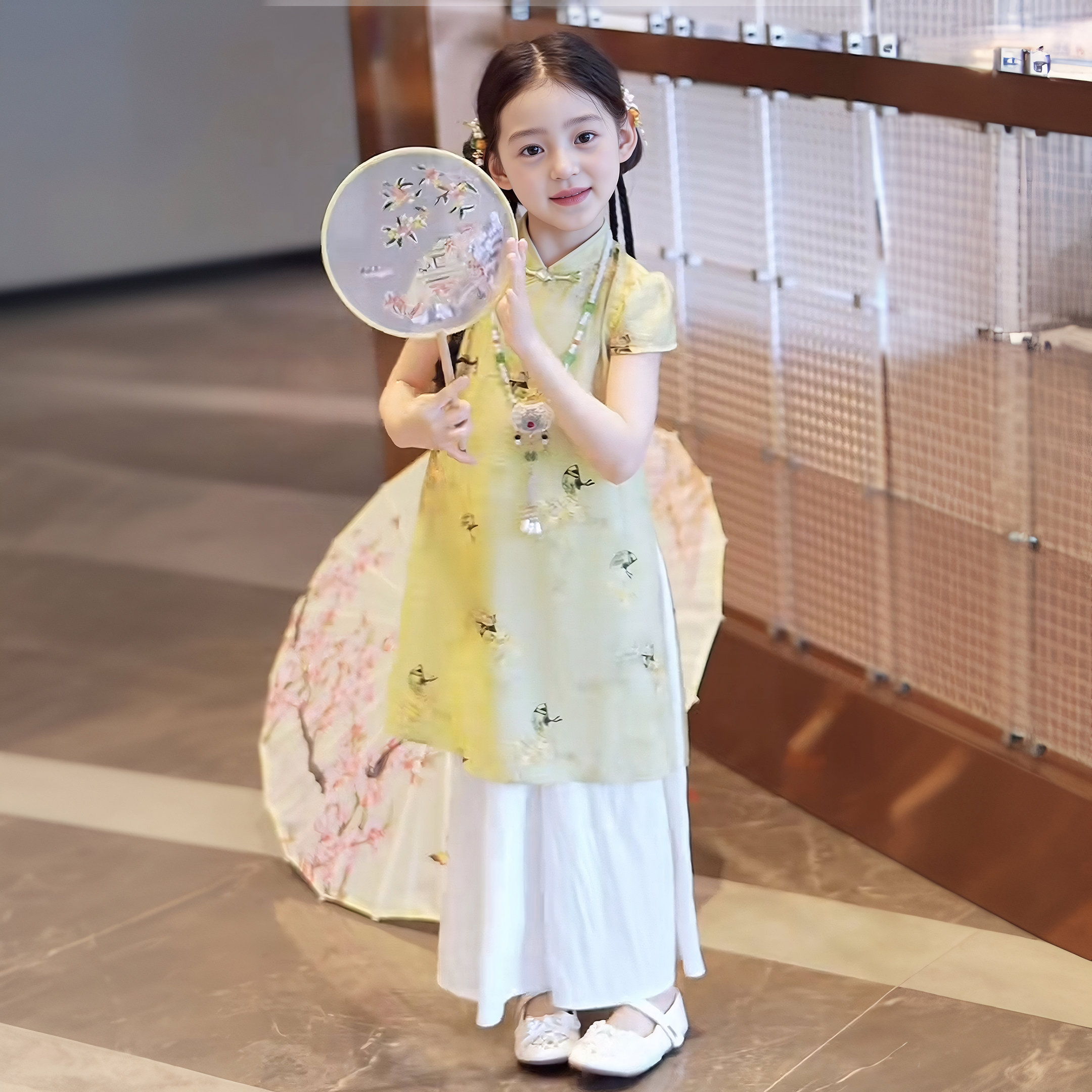 女童连衣裙夏季2025新款旗袍套装大童汉服女孩洋气新中式国风唐装