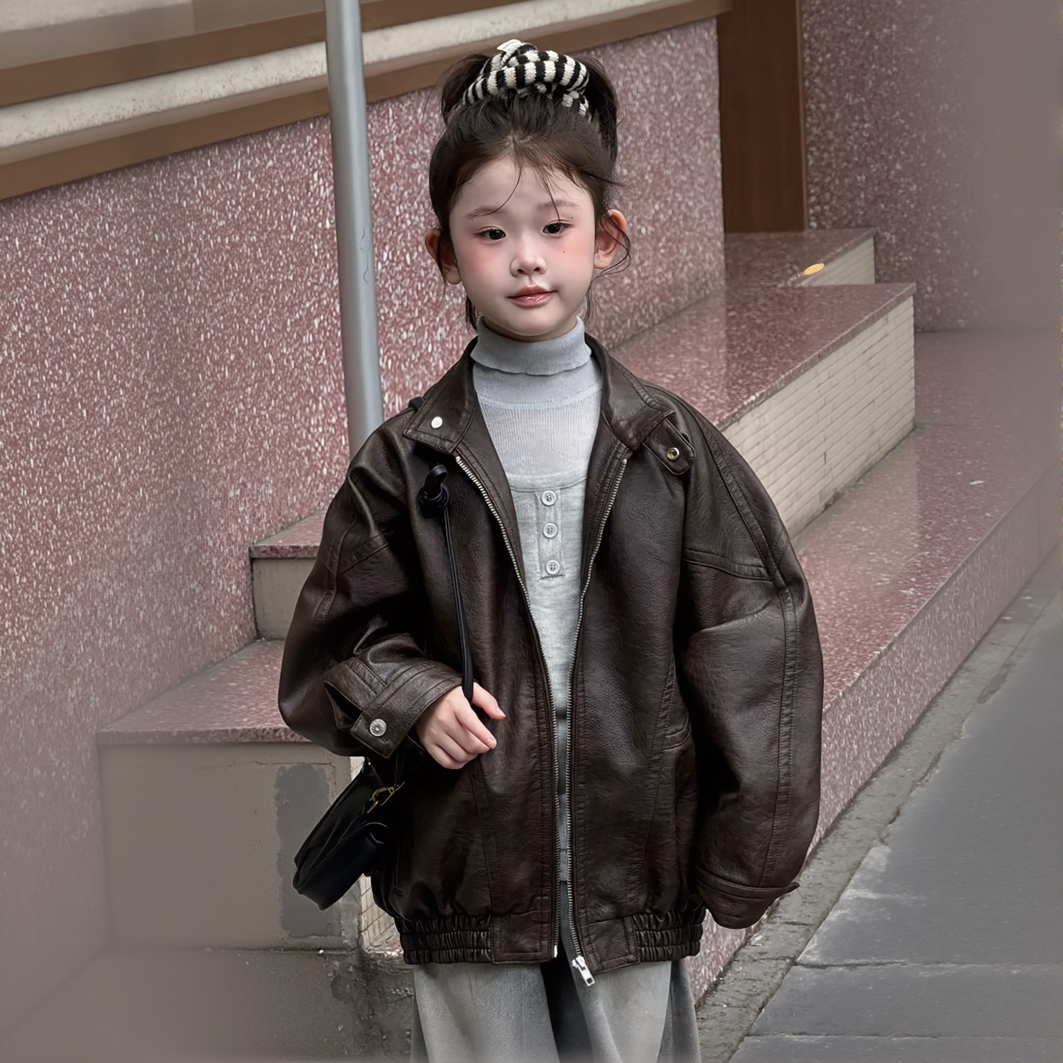 女童春秋款皮衣夹克上衣