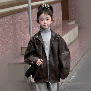 女童外套春秋款 皮衣夹克上衣 2025新款 儿童洋气时髦中大童女孩韩版