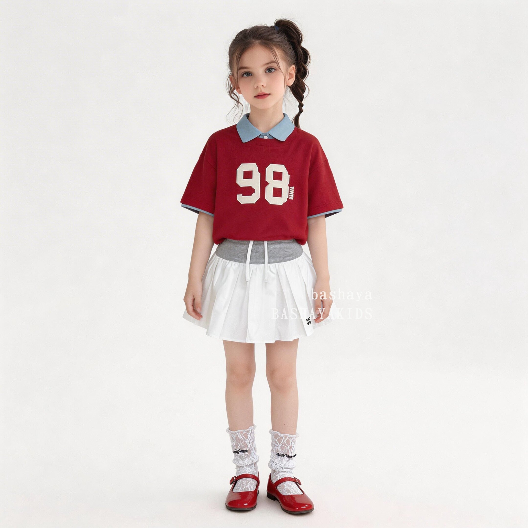 2026超火女童夏装美式复古短袖上衣套装儿童夏季运动休闲百搭裙子