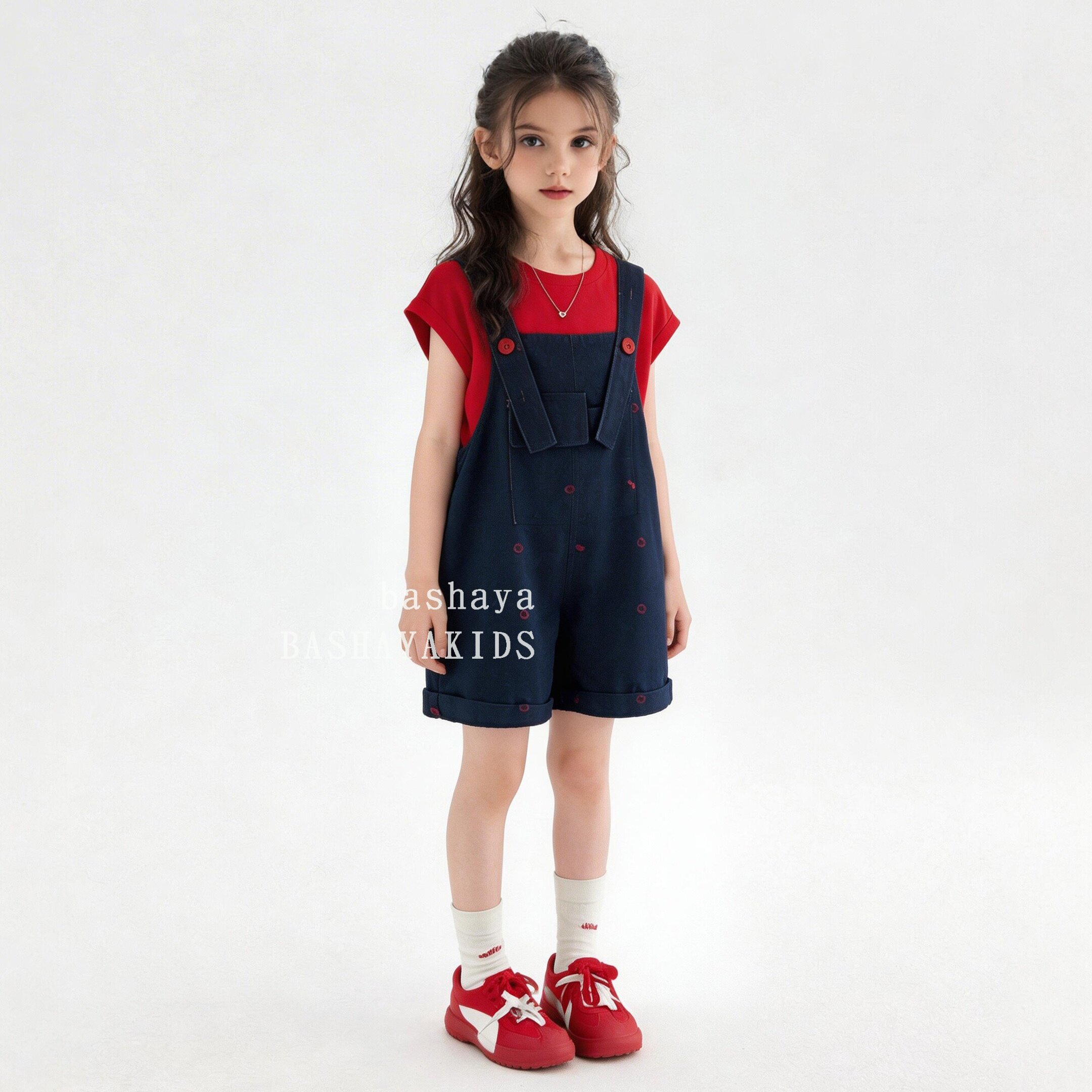 儿童衣服韩系牛仔背带裤套装2026夏季新款女大童休闲短袖上衣女装