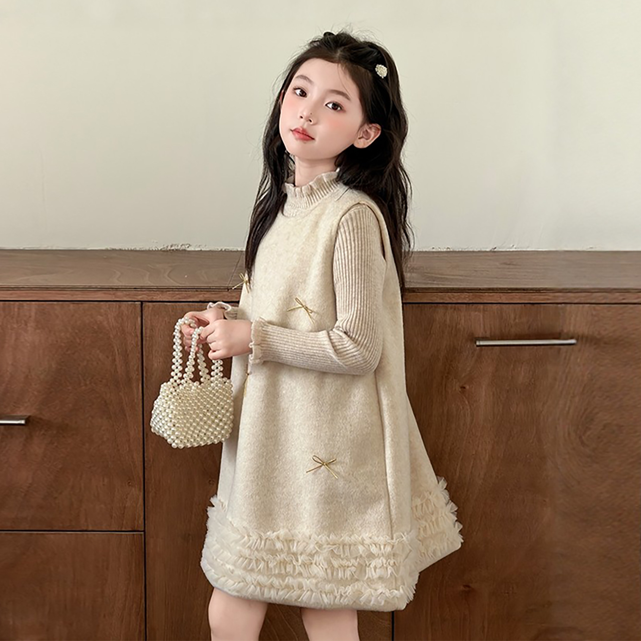 童装轻奢风女童连衣裙冬季加厚两件套儿童裙套装高级感