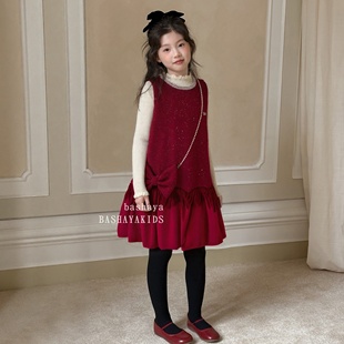 女童红色连衣裙冬季儿童富家千金感裙子2025新款女孩裙套装冬装潮