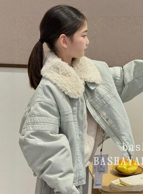 女童韩系毛毛领牛仔外套大童女装秋冬保暖加厚设计感百搭夹克上衣