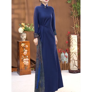 新中式国风改良旗袍连衣裙女2026春季新款文艺范收腰显瘦高贵长裙