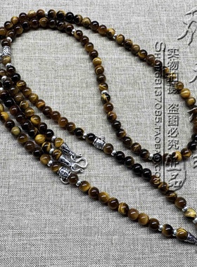 天然虎睛石项链S925纯银泰银配件五挂泰国佛牌双层毛衣挂链可定制