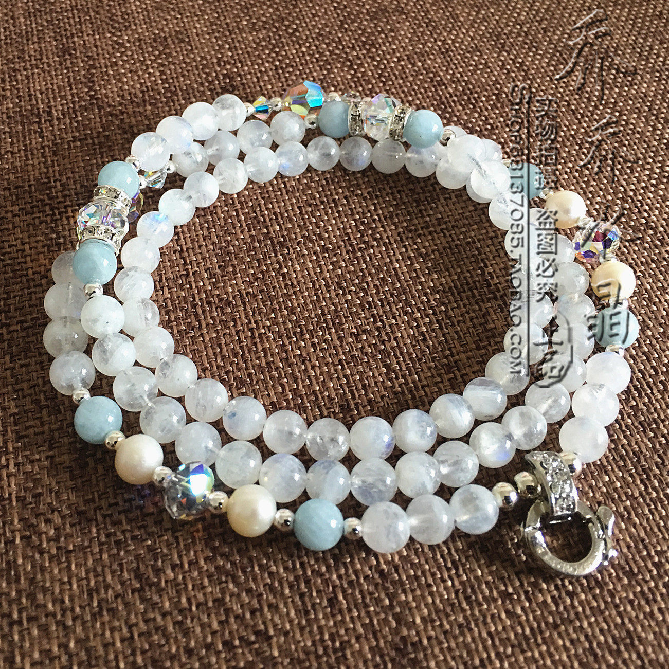 天然蓝光月光石毛衣项链银色泰国佛牌挂链可定做其他款式