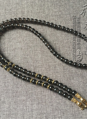 黑曜石冰种彩虹眼金色毛衣项链