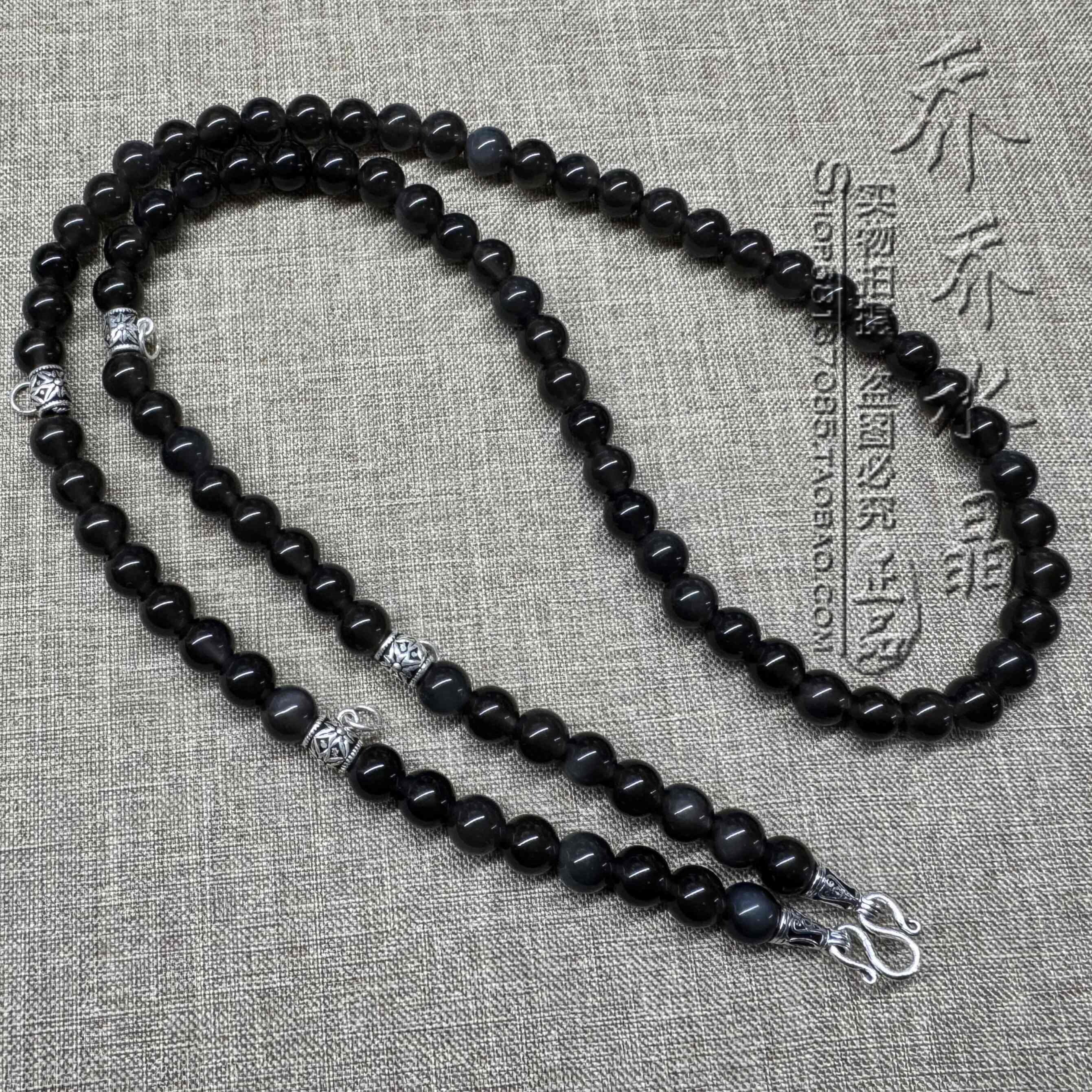 天然黑曜石水晶项链银色五挂泰国佛牌S925纯银配件毛衣挂链可定制