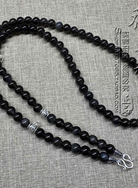 天然黑曜石水晶银色泰国佛牌挂链