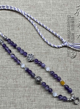 天然梦幻紫水晶唐卡项链S925纯银配件泰国佛牌毛衣挂链可定制