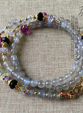 天然灰月光石毛衣唐卡项链超闪金色泰国佛牌挂链可定做其他款式