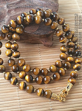 天然虎睛石水晶毛衣唐卡项链金色虎目石黄虎睛挂链可定制其他款式