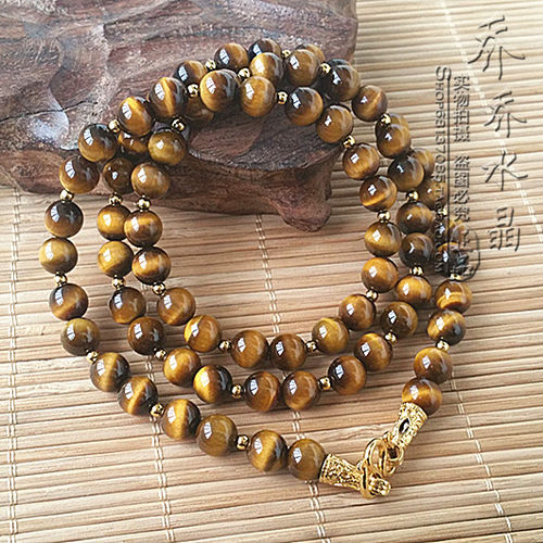 天然虎睛石水晶毛衣唐卡项链金色虎目石黄虎睛挂链可定制其他款式
