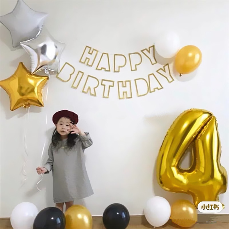 欧美INS风派对装饰生日套餐背景墙布置字母拉旗周岁抓阄数字气球