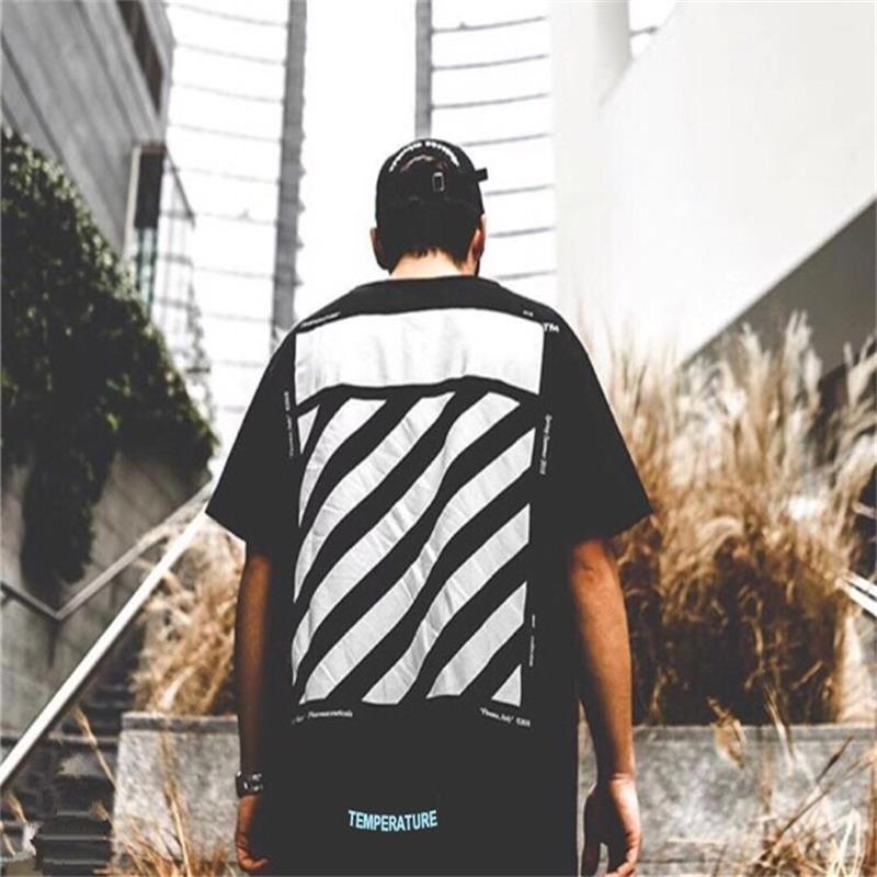OFF-WHITE C/O VIRGIL ABLOH 18SS OW ºÚÉ«»ù´¡¿îÌõÎÆ¶ÌÐä³±Á÷TÐô