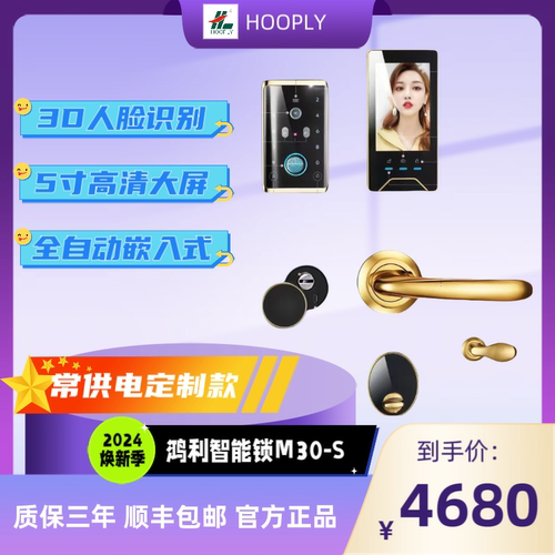 鸿利智能锁M30-S指纹款人脸识别3D门锁指纹密码可视[2025年新款]