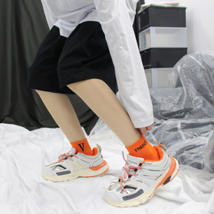 袜子男短袜防臭吸汗短筒棉袜低帮中筒运动袜子女ins潮字母V橙色袜