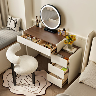 2025新款小户型实木梳妆台卧室现代简约奶油风主卧化妆桌斗柜一体