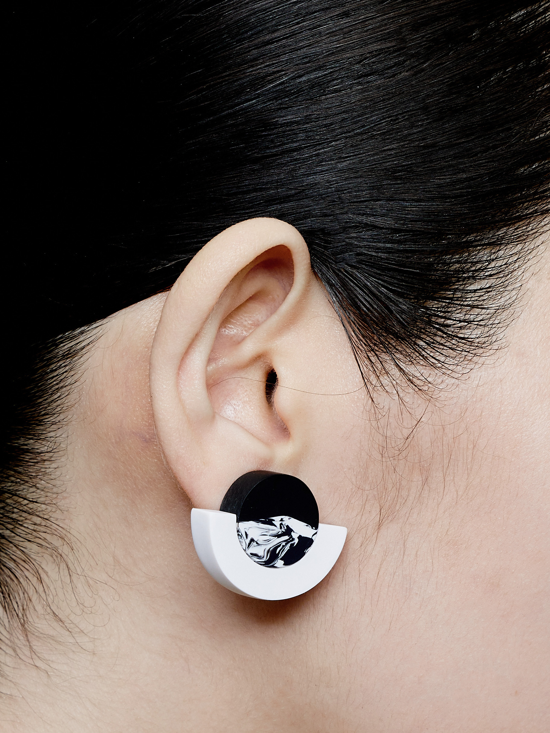无痛山月系黑白极简约造型耳夹