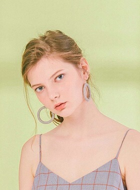 手工灰色圆圈大理石纹理极简镀金耳夹耳环