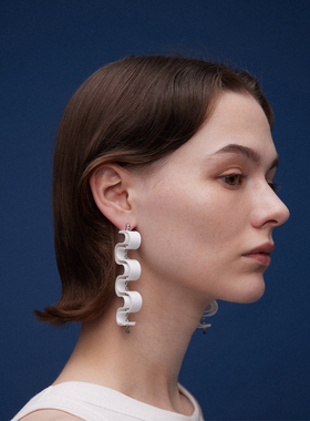 吾也 迷蝶系列 涟波耳钉硅胶建筑感纯银耳钉原创设计