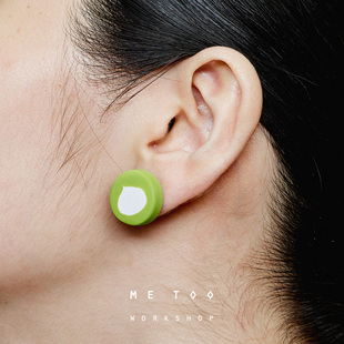METOOWORKSHOP 绿色奶油圆饼耳钉纯银耳针原创设计