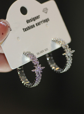 抖音同款微镶锆石小麦穗925银针耳环C形气质轻奢设计感耳饰 44292