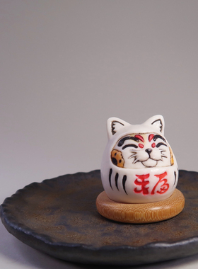 【猫咪达摩】可爱招财猫/鹿角根付/手工雕刻/手把件/情侣礼品