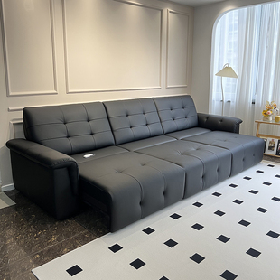 轻奢真皮多功能电动沙发床两用可伸缩折叠隐形床中小户型沙发 意式